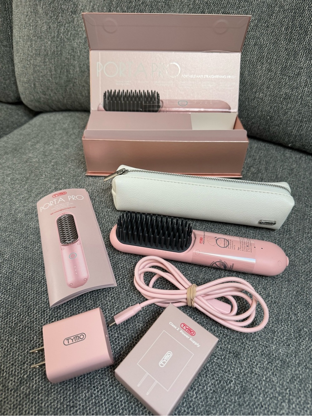 Tymo Porta Pro cordless travel size hair straightener brush pink NEW